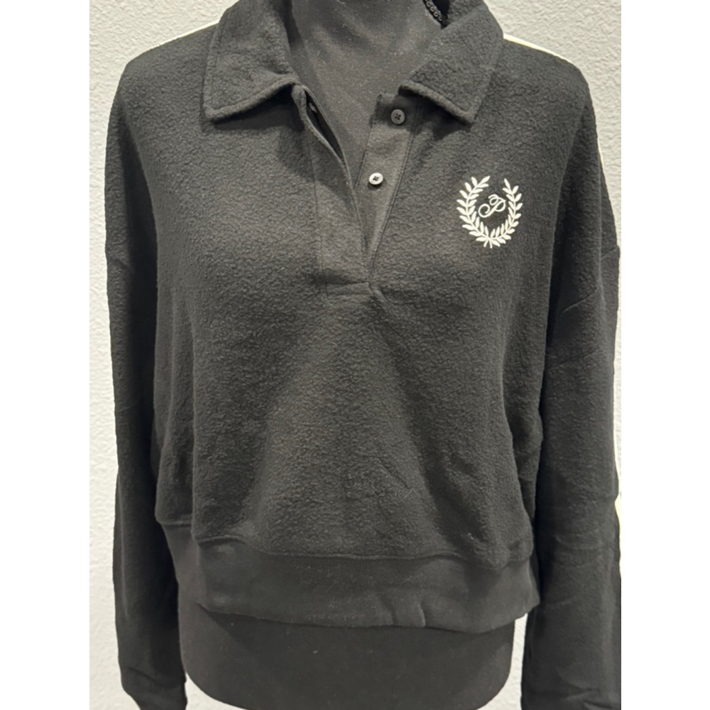 NEW PINK Black Cropped Polo Sweatshirt Size L - Picture 2 of 7